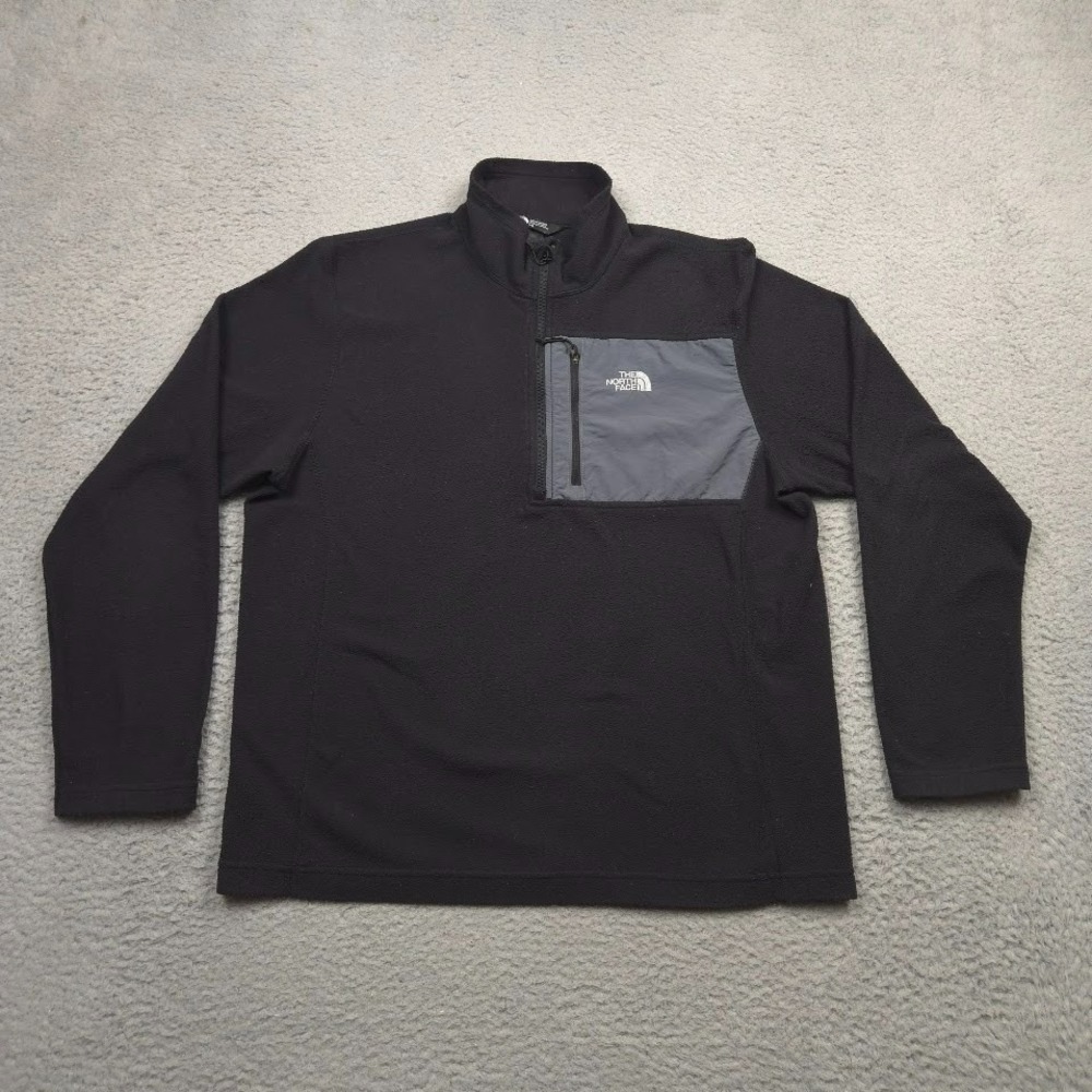 The North‎ Face Mens Large Black Quarter Zip Fleece Pullover Gray Pocket